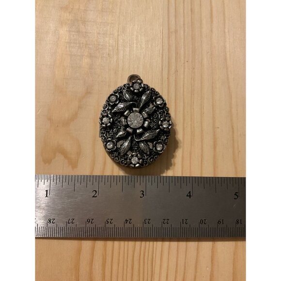 Antique Floral Crystal Oval Locket Pendant - Picture 5 of 6